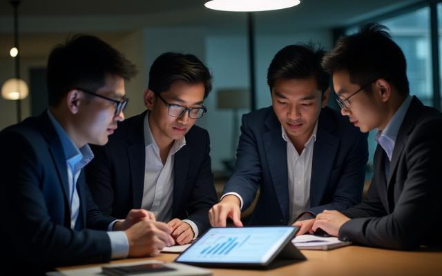 成長戦略会議でディスカッションするビジネスプロフェッショナル